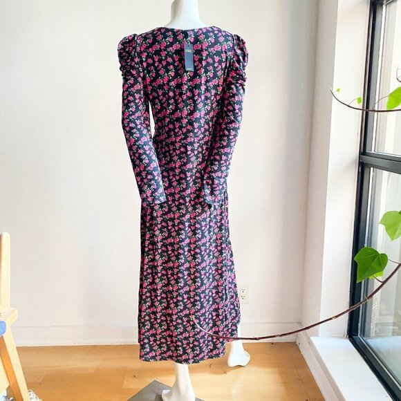 NWT AFRM Revolve Floral Pink Rose y2k Granny Ruched Shoulder Midi Dress S - Picture 9 of 11
